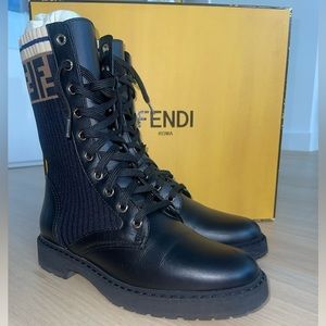 Fendi Black and Tan Lace-Up Boots